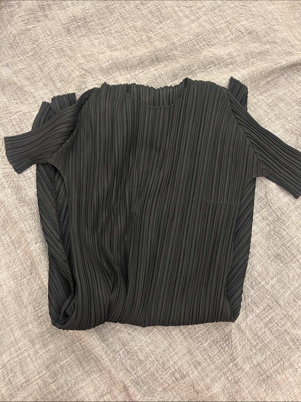 Pleats Please Issey Miyake Black Pleated Midi Dress Asymmetric Hemline